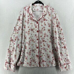 American Girl Pajama Top Girls Sz XL (16/18) White Snowflakes Button-Up Collared